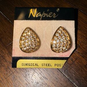 Vintage Napier NEW 1980's Gold Push Pin Earrings Bought‎ NWT Tear Drop